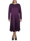 24seven Comfort Apparel Womens Pleated Office Midi Dress In Purple
