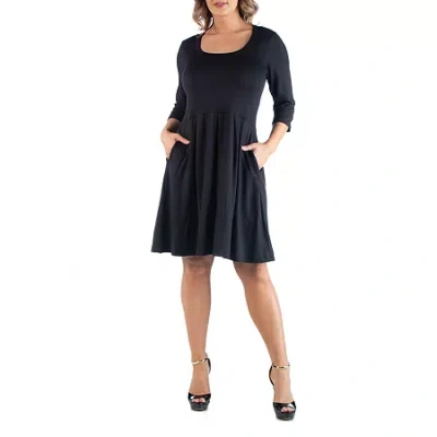 24seven Comfort Apparel Womens Plus 3/4 Sleeve A-line Dress In Black