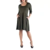 24seven Comfort Apparel Womens Plus 3/4 Sleeve A-line Dress In Green
