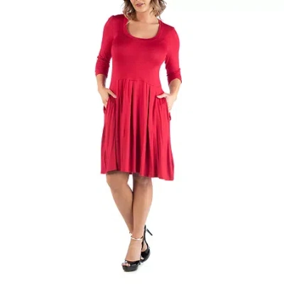 24seven Comfort Apparel Womens Plus 3/4 Sleeve A-line Dress In Red