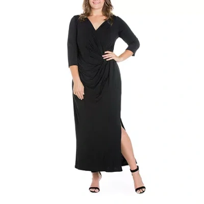 24seven Comfort Apparel Womens Plus 3/4 Sleeve Maxi Dress In Black