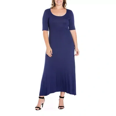 24seven Comfort Apparel Womens Plus 3/4 Sleeve Maxi Dress In Blue