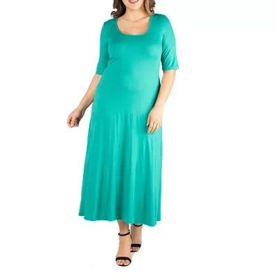 24seven Comfort Apparel Womens Plus 3/4 Sleeve Maxi Dress In Green