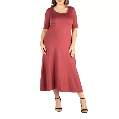 24seven Comfort Apparel Womens Plus 3/4 Sleeve Maxi Dress In Orange