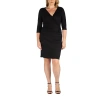 24seven Comfort Apparel Plus Size Knee Length V Neck  Dress In Black