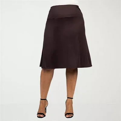 24seven Comfort Apparel Plus Size A Line Elastic Waist Skirt In Brown