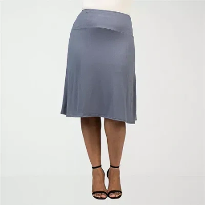 24seven Comfort Apparel Plus Size A Line Elastic Waist Skirt In Gray