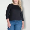 24seven Comfort Apparel Womens Plus Boat Neck 3/4 Sleeve Blouse In Black