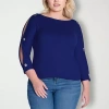 24seven Comfort Apparel Womens Plus Boat Neck 3/4 Sleeve Blouse In Blue