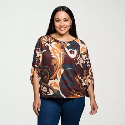 24seven Comfort Apparel Womens Plus Boat Neck 3/4 Sleeve Blouse In Multi