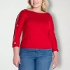 24seven Comfort Apparel Womens Plus Boat Neck 3/4 Sleeve Blouse In Red
