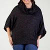 24seven Comfort Apparel Womens Plus Cowl Neck Elbow Sleeve Blouse In Black