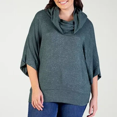 24seven Comfort Apparel Womens Plus Cowl Neck Elbow Sleeve Blouse In Green