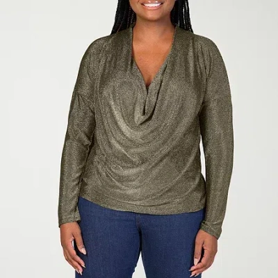 24seven Comfort Apparel Womens Plus Cowl Neck Long Sleeve Blouse In Yellow