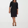 24seven Comfort Apparel Womens Plus Elbow Sleeve A-line Dress In Black