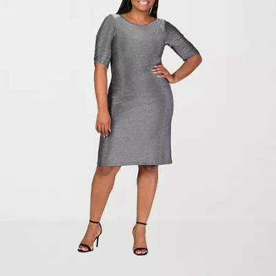 24seven Comfort Apparel Womens Plus Elbow Sleeve A-line Dress In Gray