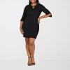 24seven Comfort Apparel Womens Plus Elbow Sleeve Shift Dress In Black