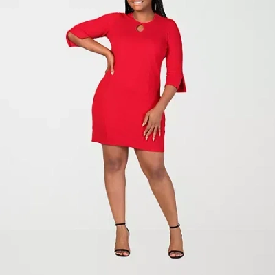 24seven Comfort Apparel Womens Plus Elbow Sleeve Shift Dress In Red