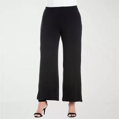 24seven Comfort Apparel Plus Size Elastic Waist Flared Leg Palazzo Pants In Black