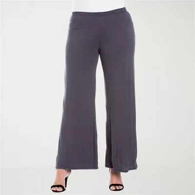 24seven Comfort Apparel Plus Size Elastic Waist Flared Leg Palazzo Pants In Charcoal