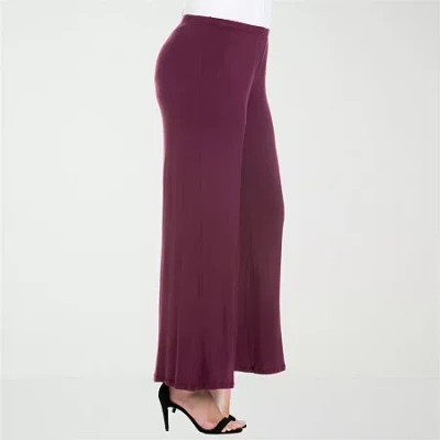 24seven Comfort Apparel Plus Size Elastic Waist Flared Leg Palazzo Pants In Wine