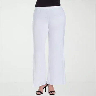 24seven Comfort Apparel Plus Size Elastic Waist Flared Leg Palazzo Pants In White