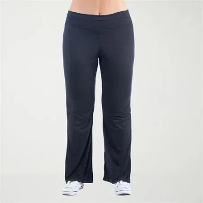 24seven Comfort Apparel Plus Size Black Bell Bottom Fold Over Waist Sweatpants In Blue