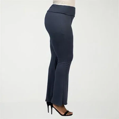 24seven Comfort Apparel Plus Size Black Bell Bottom Fold Over Waist Sweatpants In Charcoal