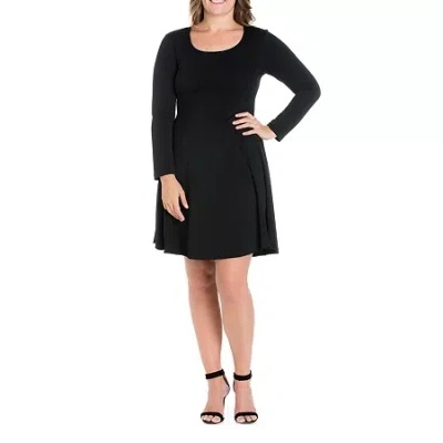24seven Comfort Apparel Womens Plus Long Sleeve A-line Dress In Black
