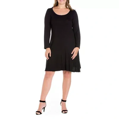 24seven Comfort Apparel Womens Plus Long Sleeve A-line Dress In Black