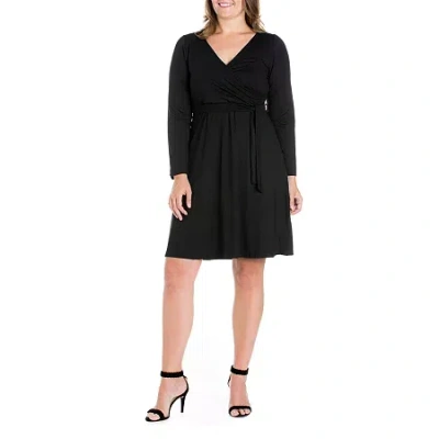 24seven Comfort Apparel Womens Plus Long Sleeve A-line Dress In Black