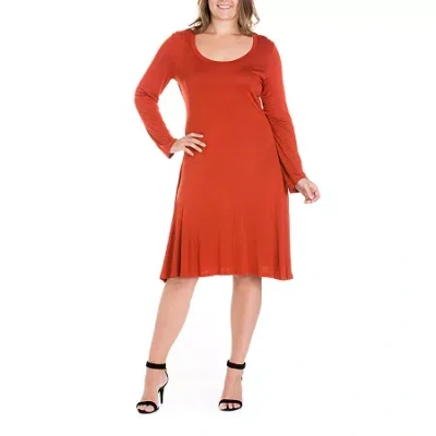 24seven Comfort Apparel Womens Plus Long Sleeve A-line Dress In Brown