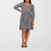 24seven Comfort Apparel Womens Plus Long Sleeve A-line Dress In Gray