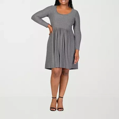 24seven Comfort Apparel Womens Plus Long Sleeve A-line Dress In Gray