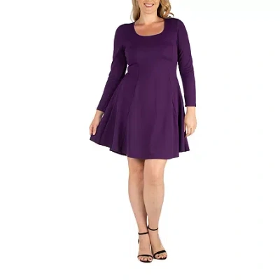 24seven Comfort Apparel Womens Plus Long Sleeve A-line Dress In Purple