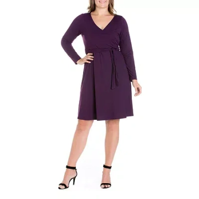 24seven Comfort Apparel Womens Plus Long Sleeve A-line Dress In Purple
