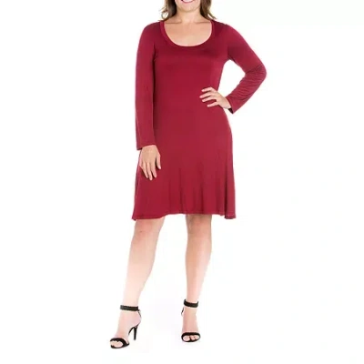 24seven Comfort Apparel Womens Plus Long Sleeve A-line Dress In Red