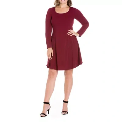 24seven Comfort Apparel Womens Plus Long Sleeve A-line Dress In Red