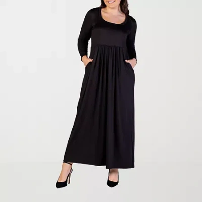 24seven Comfort Apparel Womens Plus Long Sleeve Maxi Dress In Black