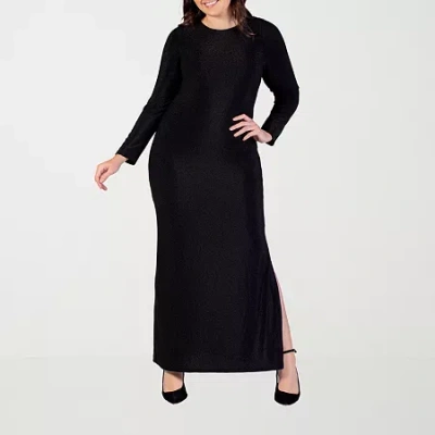 24seven Comfort Apparel Womens Plus Long Sleeve Maxi Dress In Black