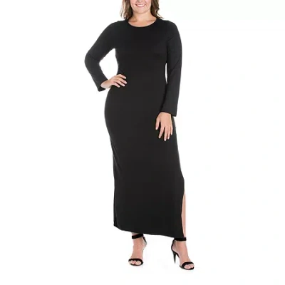 24seven Comfort Apparel Womens Plus Long Sleeve Maxi Dress In Black