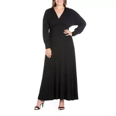 24seven Comfort Apparel Womens Plus Long Sleeve Maxi Dress In Black