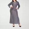 24seven Comfort Apparel Womens Plus Long Sleeve Maxi Dress In Gray
