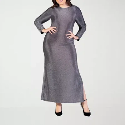 24seven Comfort Apparel Womens Plus Long Sleeve Maxi Dress In Gray