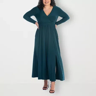 24seven Comfort Apparel Womens Plus Long Sleeve Maxi Dress In Green