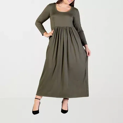 24seven Comfort Apparel Womens Plus Long Sleeve Maxi Dress In Green