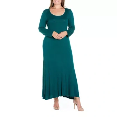 24seven Comfort Apparel Womens Plus Long Sleeve Maxi Dress In Green