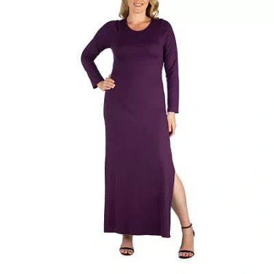 24seven Comfort Apparel Womens Plus Long Sleeve Maxi Dress In Purple