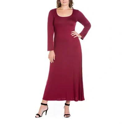 24seven Comfort Apparel Womens Plus Long Sleeve Maxi Dress In Red