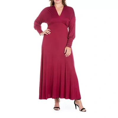 24seven Comfort Apparel Womens Plus Long Sleeve Maxi Dress In Red